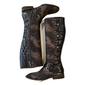 Donald J Pliner Womens Gale Brown Alligator Style Riding Boot Size US 9.5 NEW